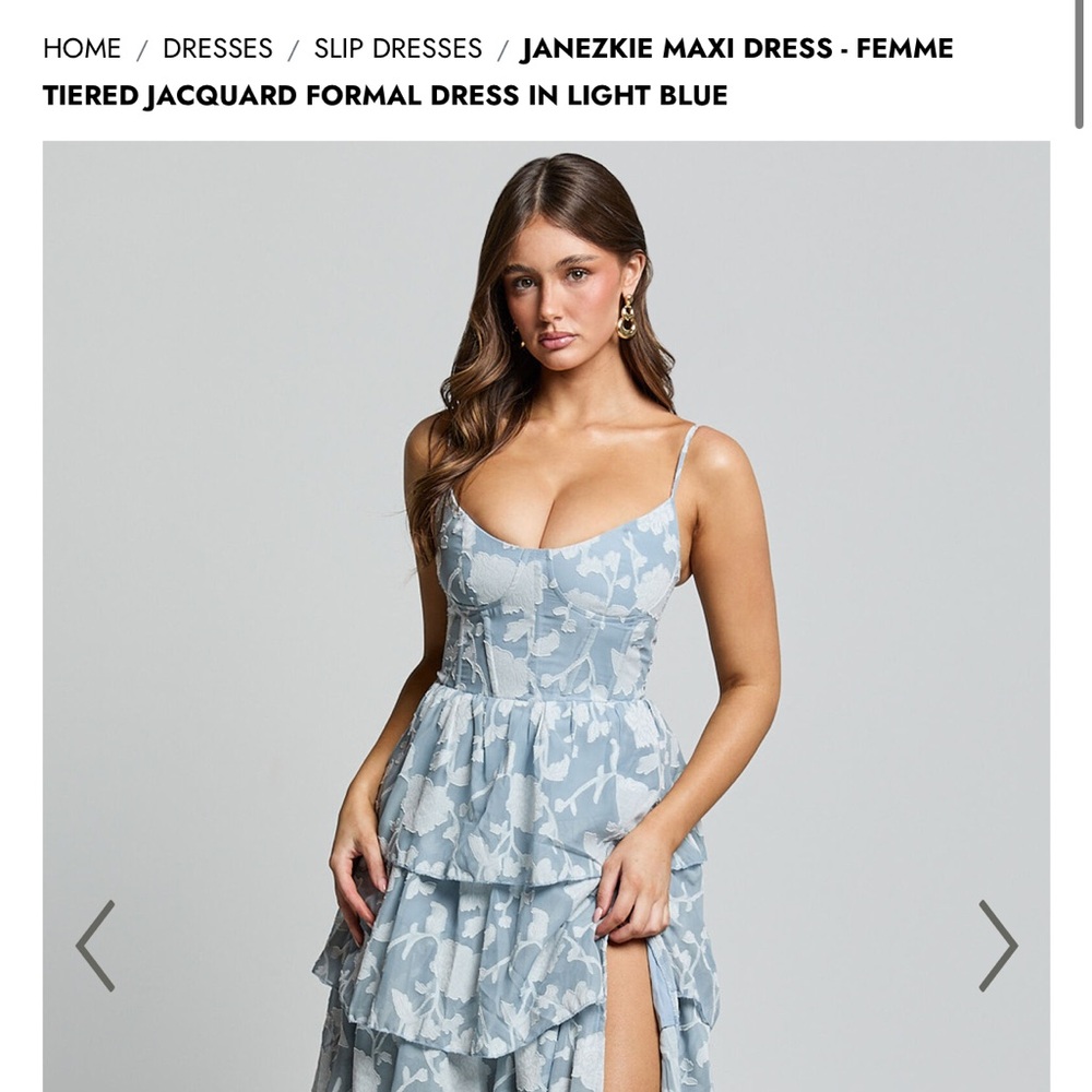 Showpo Janezkie blue tiered floral maxi dress